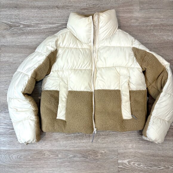 Columbia Beige Leadbetter Point II Sherpa Hybrid Short Puffer Jacket sz M - Picture 4 of 11